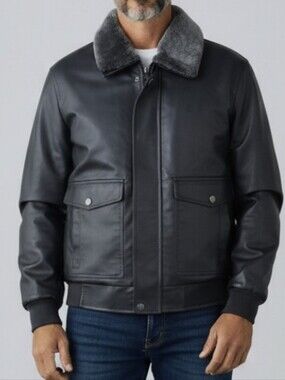 BV CLOTHING Faux Leather Jacket Men's Bomber Jacket In Black Size S